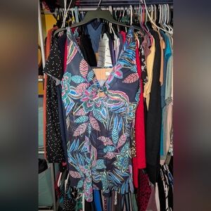Lane Bryant Floral Patterned Dress with Blue and Pink Accents
